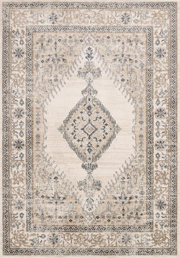 Loloi Teagan Collection TEA-02 Oatmeal/Ivory 5'-3" x 7'-6" Area Rug, Large, Soft Neutral Rug, High-Traffic for Living Room, Bedroom, Home Office, Dining Area
