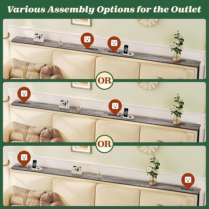 SUPERJARE 102.4 Inch Sofa Table with Power Outlets and USB-C Ports, 5.9 Inch Narrow Console Tables, Entryway Hallway Couch Tables with Storage, Behind Sofa, Small Spaces, Living Room, Grey