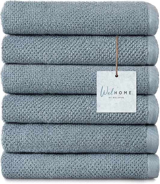 Welhome Franklin Premium 6 Pack Hand Towels Popcorn Textured Dusty Blue Bathroom Towels Hotel & Spa Towels for Bathroom Soft & Absorbent 600 GSM 100% Cotton Hand Towels
