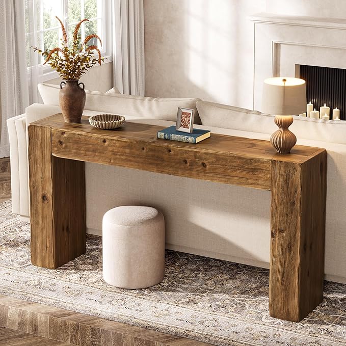 Solid Wood Console Table, 63-Inch Farmhouse Sofa Table Behind Couch for Entryway, Living Room, Foyer, Easy Assembly (Rustic Brown)