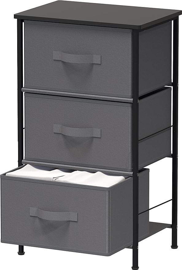 Simple Houseware 3 Drawer Nightstand Dresser with Wood Top, Dark Grey