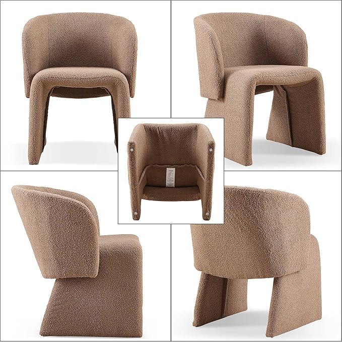 Barrel Dining Kitchen Chairs Set of 2, Modern Mid Century Living Room Chairs Upholstered Round Backrest Accent Side Chairs Comfortable for Dining Room, Cafe,Brown