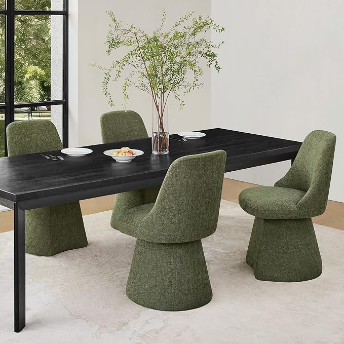 Swivel Dining Chairs Set of 1, Upholstered Mid Century Modern Deskchair with High Back, Linen Fabric Kitchen Chairs for Dining Room, Bedroom, Dressing Room, Moss Green