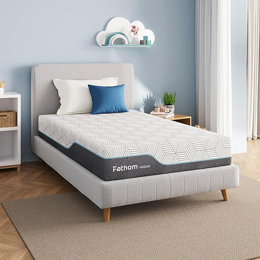 FATHOM Medium Twin Mattress 10 Inch Memory Foam Mattress Twin Size Bed in a Box for Back Pain Relief and Cool Sleep with Gel Foam and Removeable Fiberglass Free Cover, CertiPUR-US Certified