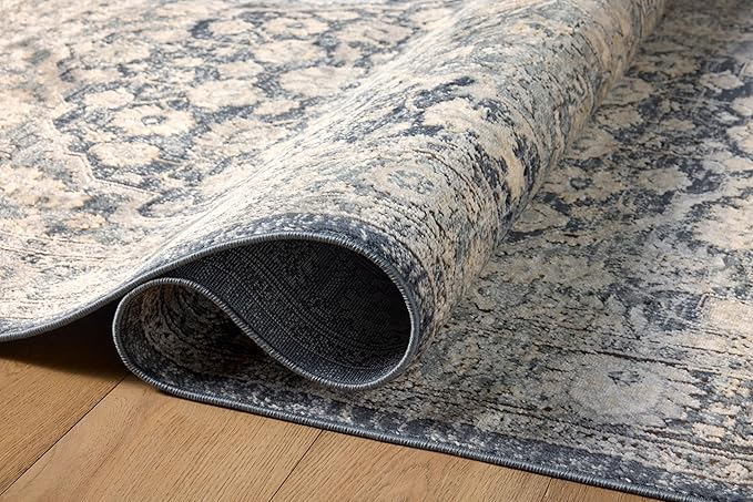 Loloi Teagan Collection TEA-01 Denim/Mist 9'-9" x 13'-6" Area Rug, Large, Soft Neutral Rug, High-Traffic for Living Room, Bedroom, Home Office, Dining Area