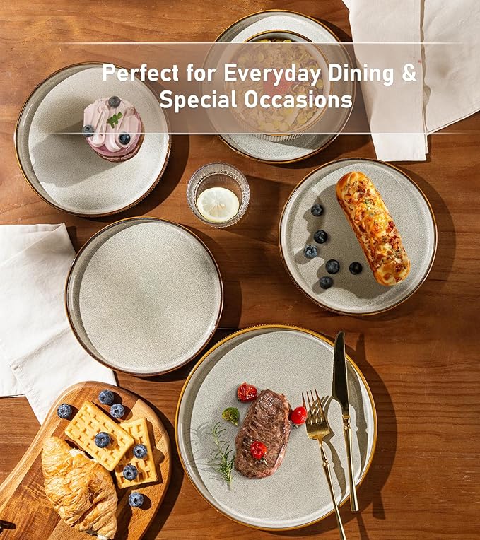 GBHOME Stoneware Dinnerware Sets for 6,Round Reactive Glaze Ceramic Plates and Bowls Set,Highly Chip and Crack Resistant | Dishwasher & Microwave Safe Dishes Set,Service for 6(18Pcs)