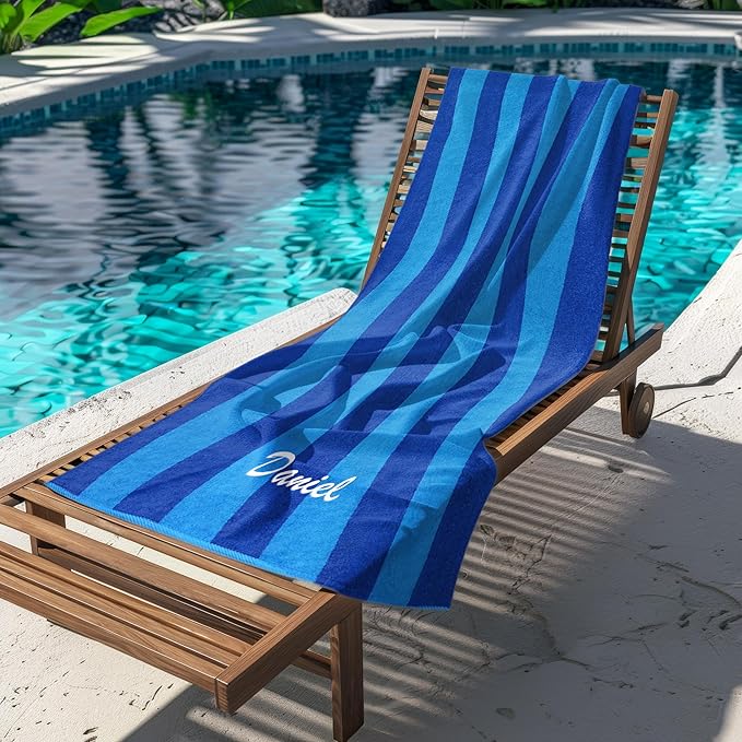 Kaufman - Personalized Velour Beach and Pool Towel 100% Cotton 30in X 60in Solid Color Bath Towel Embroidered (Blue/Turquoise)
