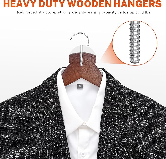 HOUSE DAY Wooden Hangers with Clips 24 Pack, Heavy Duty Walnut Wood Pants Hanger, Premium Skirt Hanger with Adjustable Clips, Solid Clip Hangers for Suit, Blouse, Dress, Coat, Jacket, Bottom