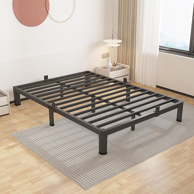 ROIL 10 Inch Full Size Bed Frame with Rounded Corner Low Profile Metal Platform 3500LBS Heavy Duty Steel Slats No Box Spring Needed Noise-Free Easy Assembly
