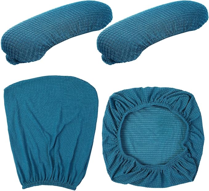 Tallew 4 Pcs Office Chair Covers Set Computer Universal Protective Stretchable Chair Seat Covers Desk Armrest Slipcovers Pads Office Cushion Backrest for Rotating (XL,Emerald Green)