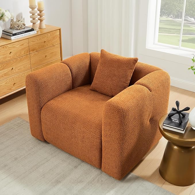 VANOMi Living Room Furniture Sets Include 95" Sofa & 42" Armchairs, Boucle Upholstered Oversized Couch with Pillows, Living Room Furniture Set for Bedroom Apartment (Curry, 1 Sofa+2 Chairs)