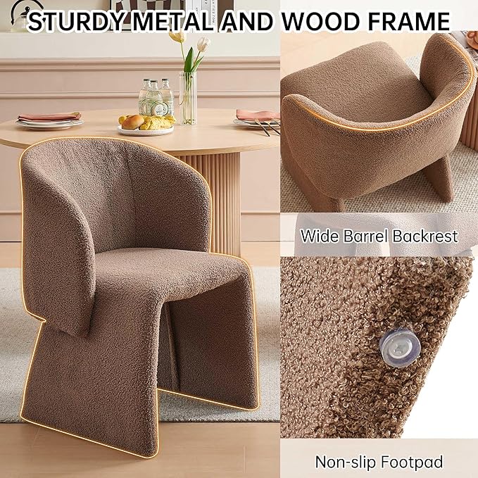 Barrel Dining Kitchen Chairs Set of 2, Modern Mid Century Living Room Chairs Upholstered Round Backrest Accent Side Chairs Comfortable for Dining Room, Cafe,Brown