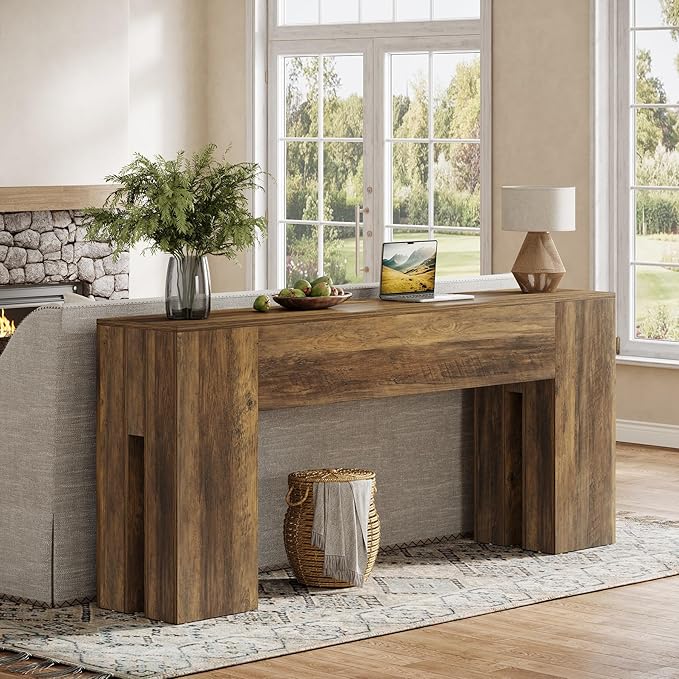 Tribesigns 71-Inch Long Console Table for Entryway, Farmhouse Sofa Console Behind Couch, Entry Table for Hallway, Foyer, Living Room, Brown