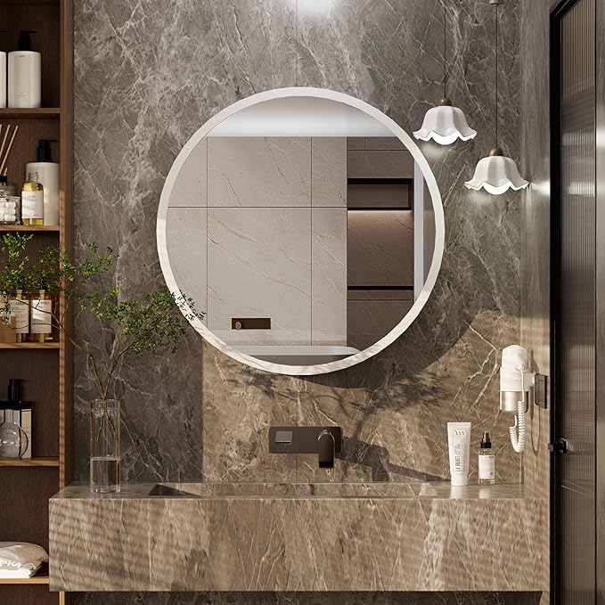 Royal Windsor 20 Inch Round Medicine Cabinet Mirror, Bathroom Mirror Wall Cabinet with Storage and Shelf, Surface Wall Mounted,Arched Cabinet Makeup Vanity Mirror for Bedroom, White
