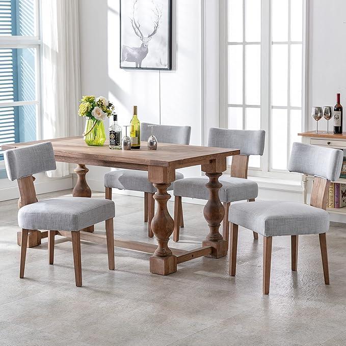 Linen Dining Chairs Set of 2 Modern Dining Chair with Wood Legs, Upholstered Dining Chairs for Dining Room, Kitchen, Vanity, Living Room, Grey