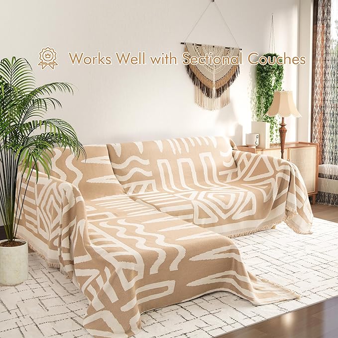 Couch Cover for 2 Cushion Couch Sofa Pet Friendly, Boho Sectional L Shaped Sofa Cover Washable for Dogs Cats Kids, Leather Furniture Protector Slipcover Decor for Living Room, 71"x102"