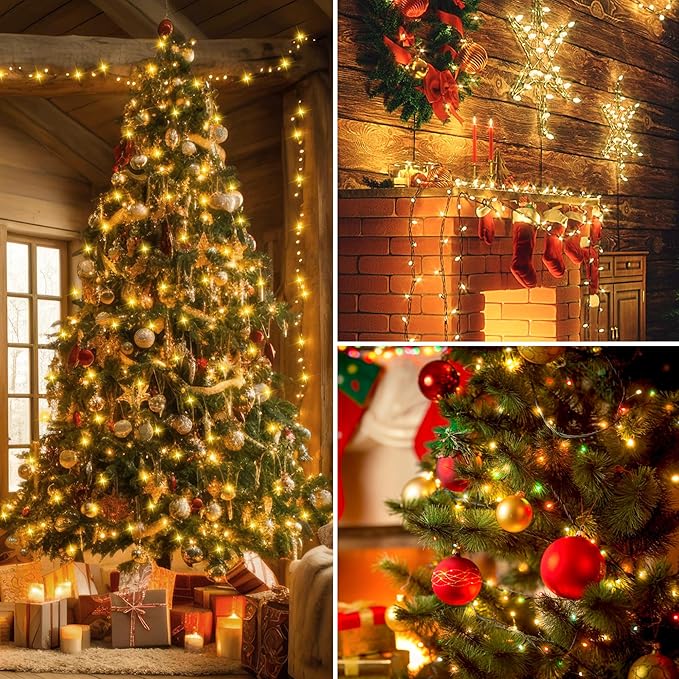 Kwaiffeo Warm White String Lights: 500LED 164FT 8 Modes Warm Twinkle Lights for Bedroom Christmas Wedding Decorations Outdoor Indoor