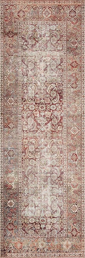 Loloi Layla Collection LAY-11 Cinnamon/Sage 7'-6" x 9'-6" .13" Thick Area Rug, Soft, Durable, Vintage Inspired, Distressed, Low Pile, Non-Shedding, Easy Clean, Printed, Living Room Rug