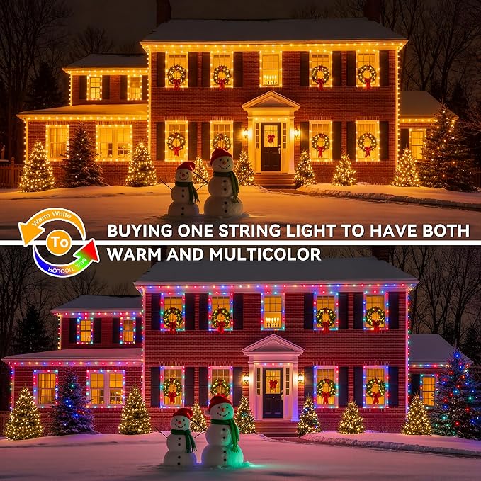 Outdoor Christmas Lights, 600LEDs 197FT Christmas Tree String Lights, IP67 Waterproof 11 Modes Warm and Multicolor Holiday Lights with Remote for House Yard Xmas Decorations
