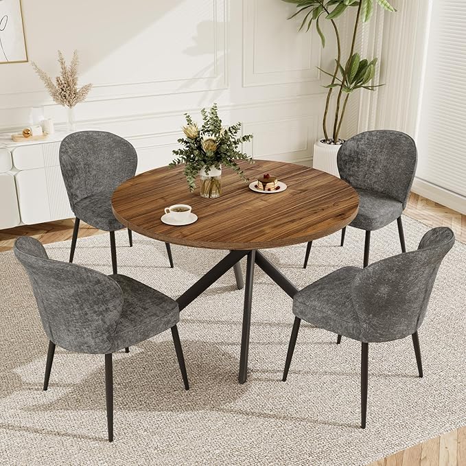 Dining Chairs Set of 4, Modern Fabric Dining Room Chairs with Curved Backrest Well-Padded Seat, Upholstered Kitchen Chairs for Living Dining Room, Grey