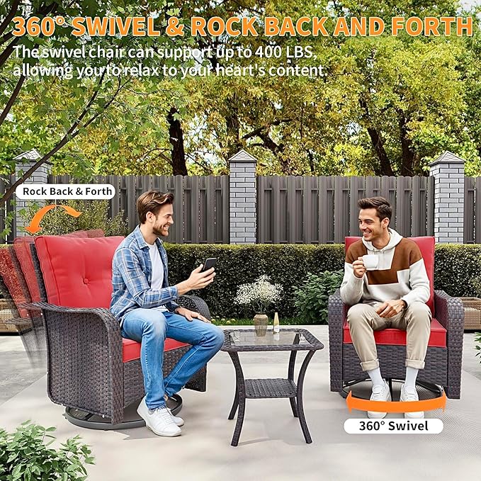 Gotland 12 Pieces Patio Furniture Set with Swivel Chair, PE Rattan Outdoor Furniture with 29.5'' High Backrest 4’’ Thick Cushions Coffee Table, Patio Set for Porch, Deck, Backyard, Red