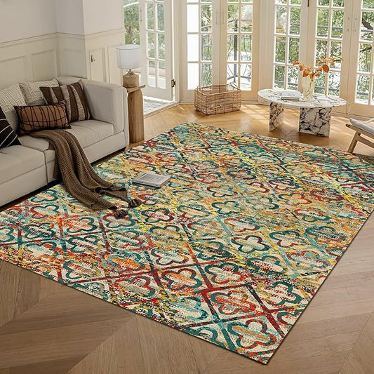 RUGSURE Washable Area Rugs, 8' x 10' - 1/6 Thick - Stain & Water Resistant Non-Slip - Perfect Resistant Rug for Living Room, Bedroom, Nursery, Pet & Child Friendly, Vibrant Colors Rugs, Multicolor