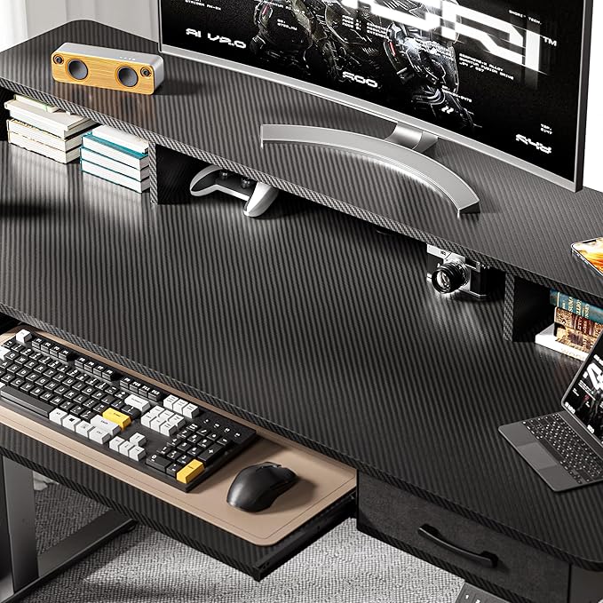 63x24 Inches Electric Standing Desk with Keyboard Tray, Height Adjustable Stand up Desk with 2 Drawers, Ergonomic Sit to Stand with Storage Monitor Stand, Computer Table, Black