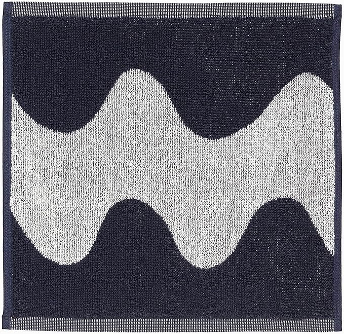 MARIMEKKO Lokki Terry Cotton Washcloth (Dark Blue) – Waves Patterned Washcloths – 12 in x 12 in