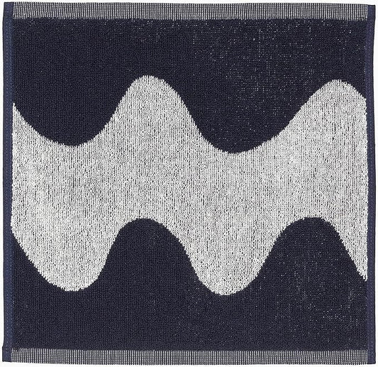 MARIMEKKO Lokki Terry Cotton Washcloth (Dark Blue) – Waves Patterned Washcloths – 12 in x 12 in