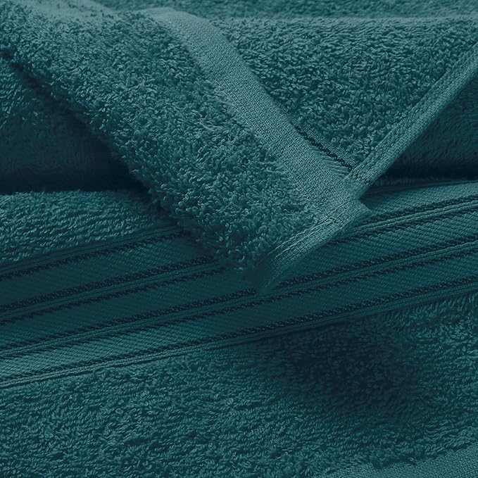 BOUTIQUO Ultra Soft 3 Pack Cotton Towel Set, Contains a Bath Towels 28x55 inch, a Hand Towels 16x24 inch & a Wash Coths 12x12 inch, Ideal Everyday use, Compact & Lightweight - Teal