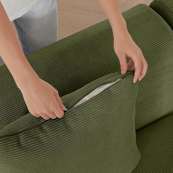 Cilee 113" Modular Sectional Sofa, Cloud Couch with Deep Seat, L-Shape Boneless Sofa, 3 Seat Memory Foam Sofa, No Assembly Required, Upholstered Couch for Living Room, Movable Ottoman, Corduroy, Green