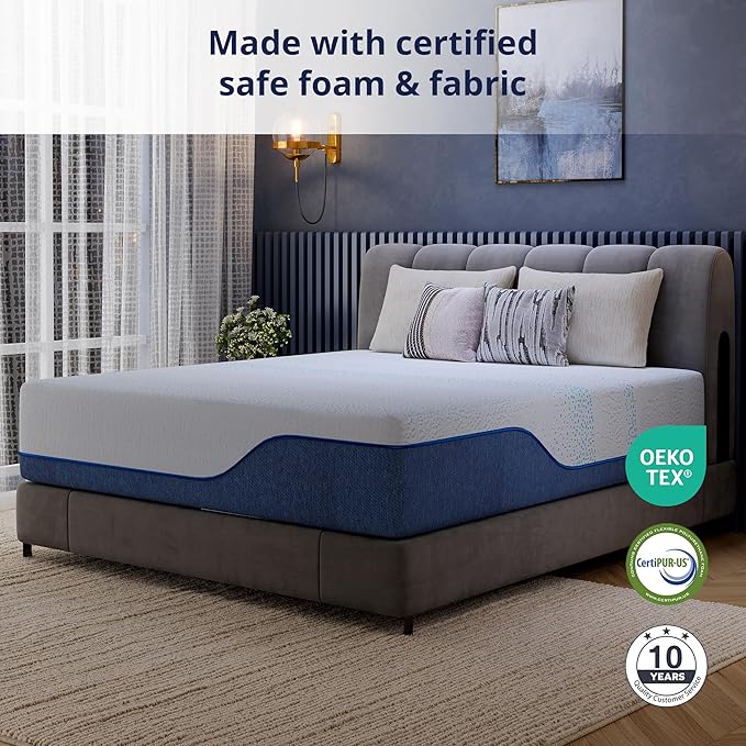 EGOHOME 14 Inch Queen Mattress, Gel Memory Foam with Charcoal, Fiberglass Free, CertiPUR-US Certified, Temperature-Regulating, Machine Washable Cover, 80" x 60" x 14", Medium