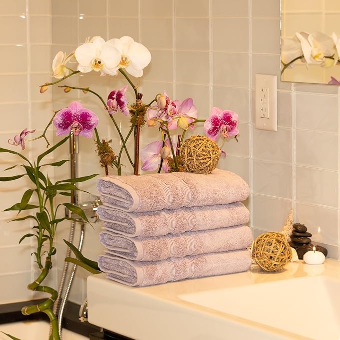 Mosobam Luxury Turkish 12pc Towel Set 30X58 16X30 13X13 Lavender Aura 700 GSM Bamboo Viscose & Aegean Turkish Combed Cotton