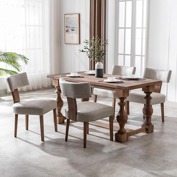 Mid Century Modern Dining Chairs Set of 6 PU Leather Upholstered Side Chairs, Modern Kitchen Armless Parson Chairs Solid Wood Dining Chairs, Grey