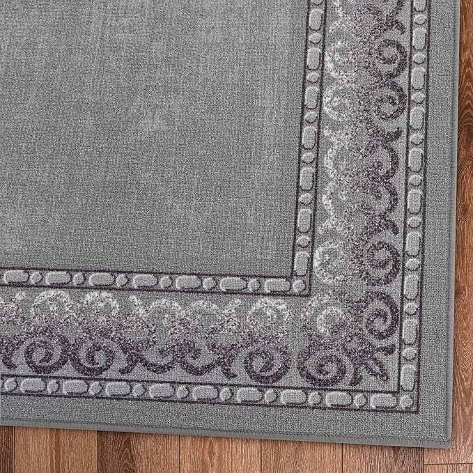 Antep Rugs Alfombras Bordered Modern 5x7 Non-Slip (Non-Skid) Low Pile Rubber Backing Indoor Area Rug (Gray, 5' x 7')