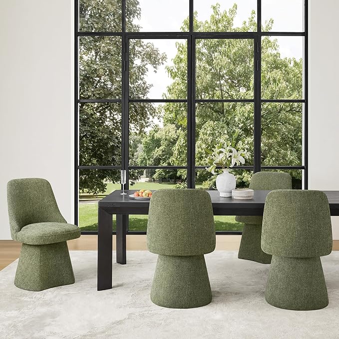 Swivel Dining Chairs Set of 1, Upholstered Mid Century Modern Deskchair with High Back, Linen Fabric Kitchen Chairs for Dining Room, Bedroom, Dressing Room, Moss Green