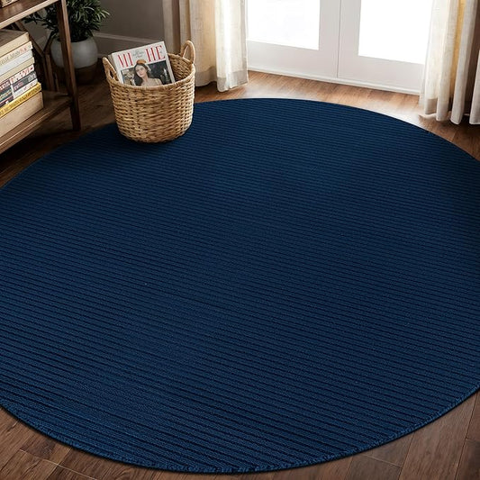 Non Slip Navy Solid Rubber Back Thing Rug for Living Room 4 Round Area Rugs for Kitchen, Rugs for Bedroom, Stain Resistant Easy Cleaning Non Shedding Carpet Navy 4 Round