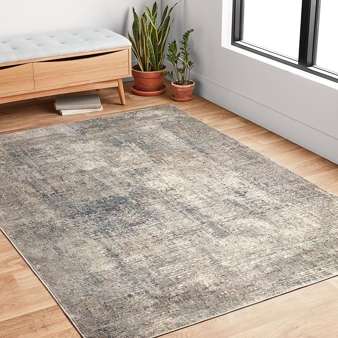 Loloi Teagan Collection TEA-05 Denim/Slate 2'-8" x 4' Accent Rug, Large, Soft Neutral Rug, High-Traffic for Living Room, Bedroom, Home Office, Dining Area