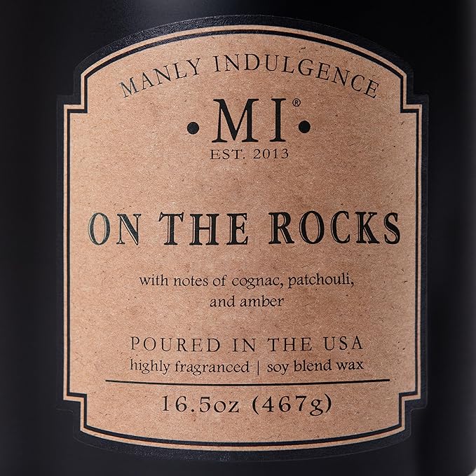 Manly Indulgence On The Rocks Scented Candles for Men, 2 Wick, 16.5 oz, Premium Soy Blend Wax, 60H Burn, Candles for Home Scented - Made in The USA