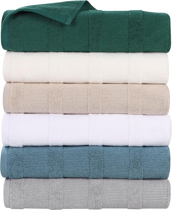 Superior Roma Cotton 12 Piece Assorted Towel Set, Highly Absorbent, Ribbed, Quick-Dry, Shower, Spa Basics, Home Essentials, Solid, Includes; 2 Bath Towels, 5 Hand Towels, 5 Face Towels, Silver