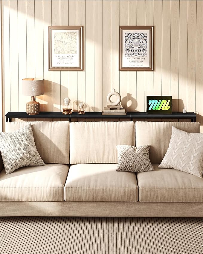 78.7" Narrow Console Table with Power Outlet 7.1" Skinny Sofa Long Behind Couch Table with Charging Station for Hallway, Living Room Black TXG20UBB