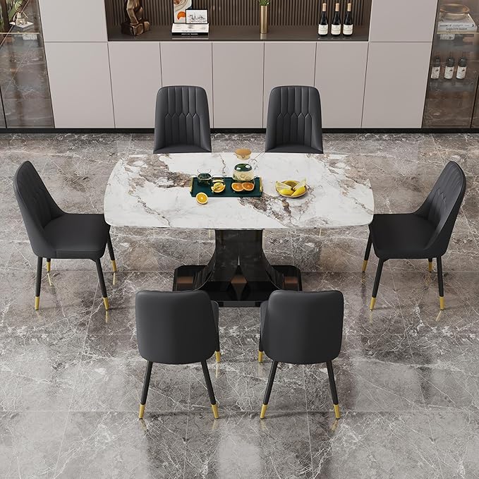 Dining Chairs Set of 6，Modern Dining Chairs, Equipped with PU Leather Backrest Cushions and Black Metal Legs, Suitable for Restaurants, Kitchens, and Bedrooms Dining Room Chairs