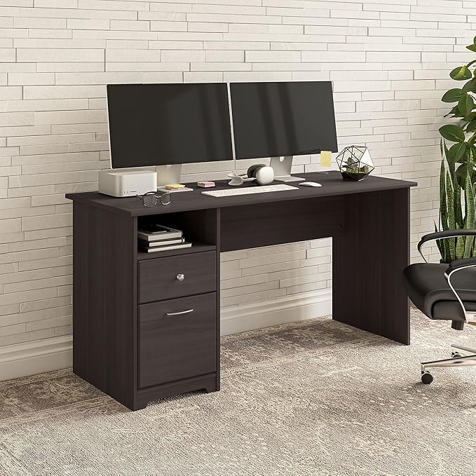 Bush Furniture Cabot 60W Office Desks for Home Office with Storage and Chrome Hardware, Elegant Computer Table with Drawers, Heather Gray