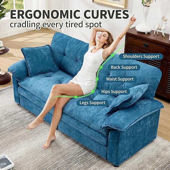 84" Loveseat Sofa, Modern Couches for Living Room,Double-Layer Cushion Cloud Couch with Deep Seat,Super Comfy Chenille Sofas,Sturdy Frame, Easy Assembly for Bedroom, Apartment, Office, Blue