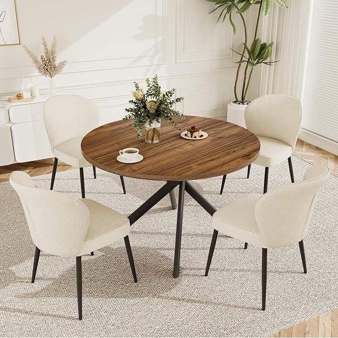 Dining Chairs Set of 2, Modern Fabric Dining Room Chairs with Curved Backrest Well-Padded Seat, Upholstered Kitchen Chairs for Living Dining Room, White