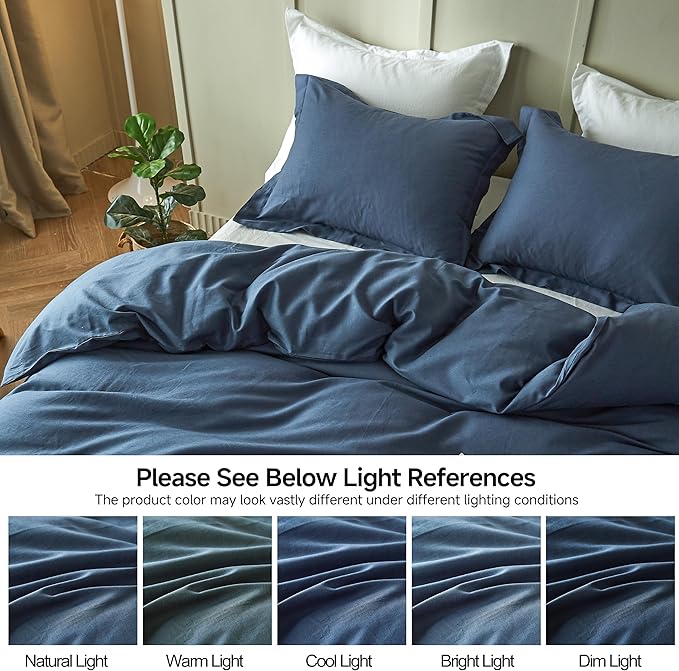 Simple&Opulence French Linen Duvet Cover Set 78" x 86"- 3 Pieces (1 Comforter Cover,2 Pillowcases)- Natural Flax Cotton Blend-Solid Color Breathable Farmhouse Bedding-Navy Blue, Full