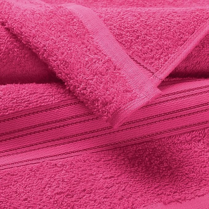 BOUTIQUO 100% Cotton 2 Pack Bath Towel Set 28x55, Eco-Friendly Large Bath Towels, Compact Quickdry Lightweight Soft & Highly Absorbent Bath Towel, Ideal for Everyday Gym Travel Camp Pool - Hot Pink