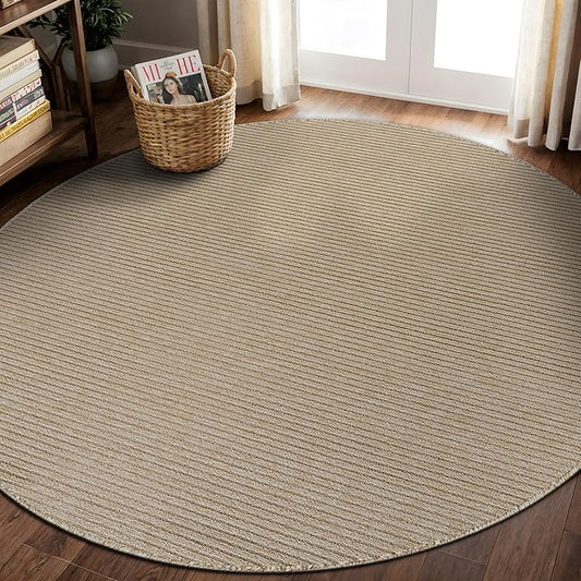 Non Slip Beige Solid Rubber Back Thing Rug for Living Room 6 Round Area Rugs for Kitchen, Rugs for Bedroom, Stain Resistant Easy Cleaning Non Shedding Carpet Beige 6 Round