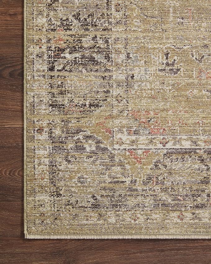 Loloi Magnolia Home by Joanna Gaines Millie Collection MIE-03 Gold/Charcoal 5'-3" x 5'-3", .25" Pile Height, Round Area Rug