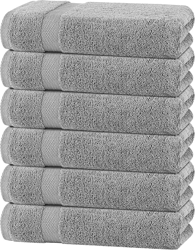 Wealuxe Light Gray Bath Towels 24x50 Inch, Cotton Towel Set for Bathroom, Hotel, Gym, Spa, Soft Extra Absorbent Quick Dry 6 Pack